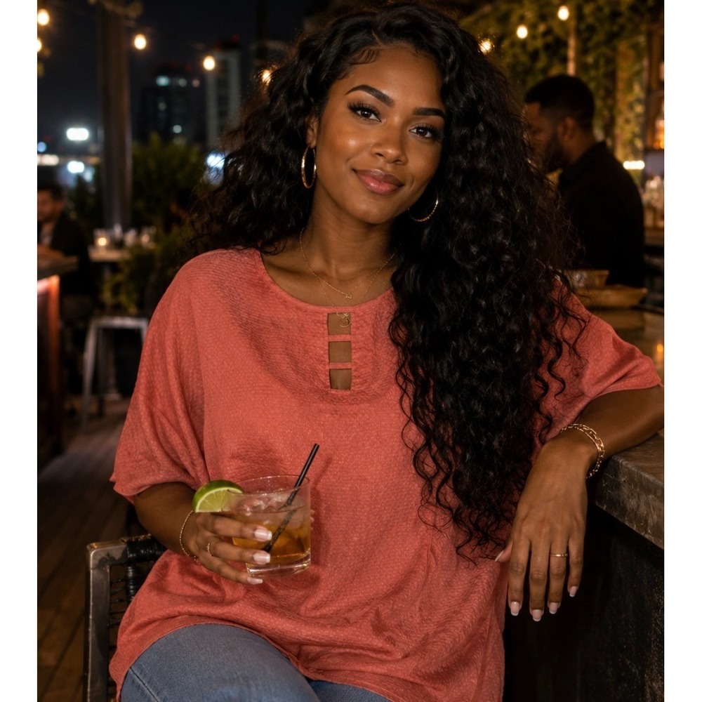 Sundance Silk Textured Dolman Sleeve Blouse Coral Terracota Small batwing sleeve